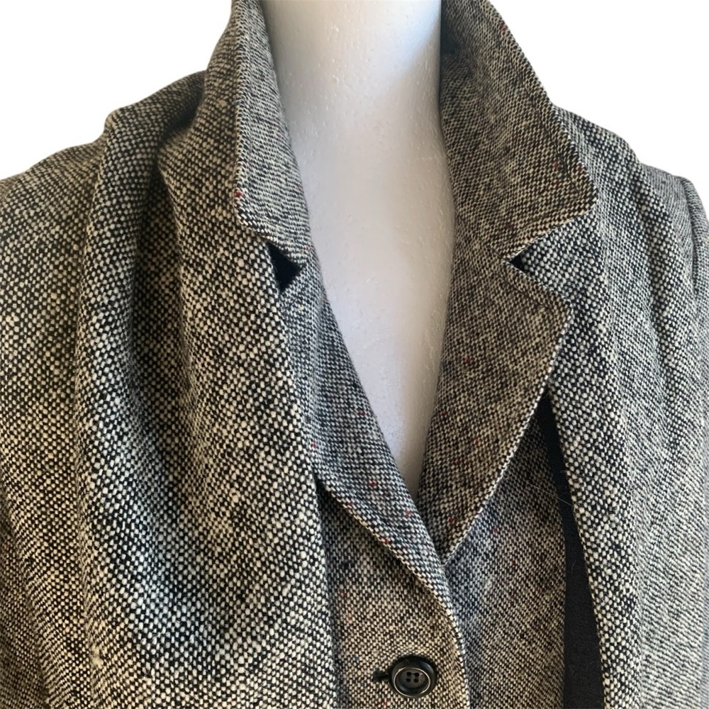 Tweed Blazer Wool Jacket w Detached Scarf Heritage Classic VTG Grey S10 - Picture 9 of 14